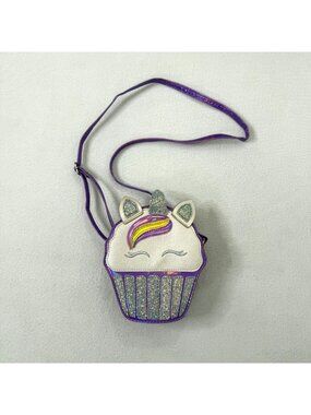 Childrens Unicorn Cupcake Crossbody Purse Sparkly Purple Metallic